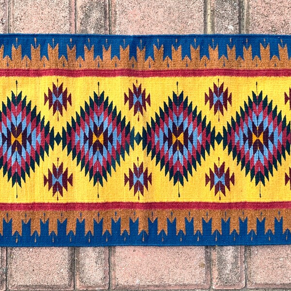 Zapotec Oaxacan 24"x47" Hand Woven Diamond Geometric Pattern Eco-freindly Colorful Organic Dyed Home Floor Wall Hanging WeavingTapestry Rug