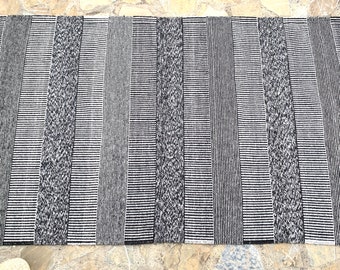 Zapotec Oaxaca Hand Woven Rug 33"x59" White Black Lines Tapestry, Non Dyed Natural Wool Mexican Textile, Rustic Wall Hanging Floor Decor