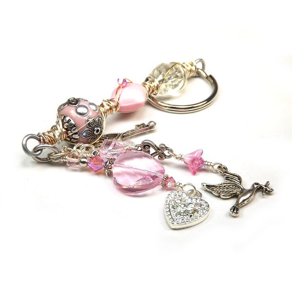 Hand Wrapped Embellished Whimsical Key Holder - in pink