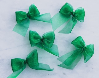 Laços duplos verdes transparentes feitos à mão, decoração para presentes, 5 cm