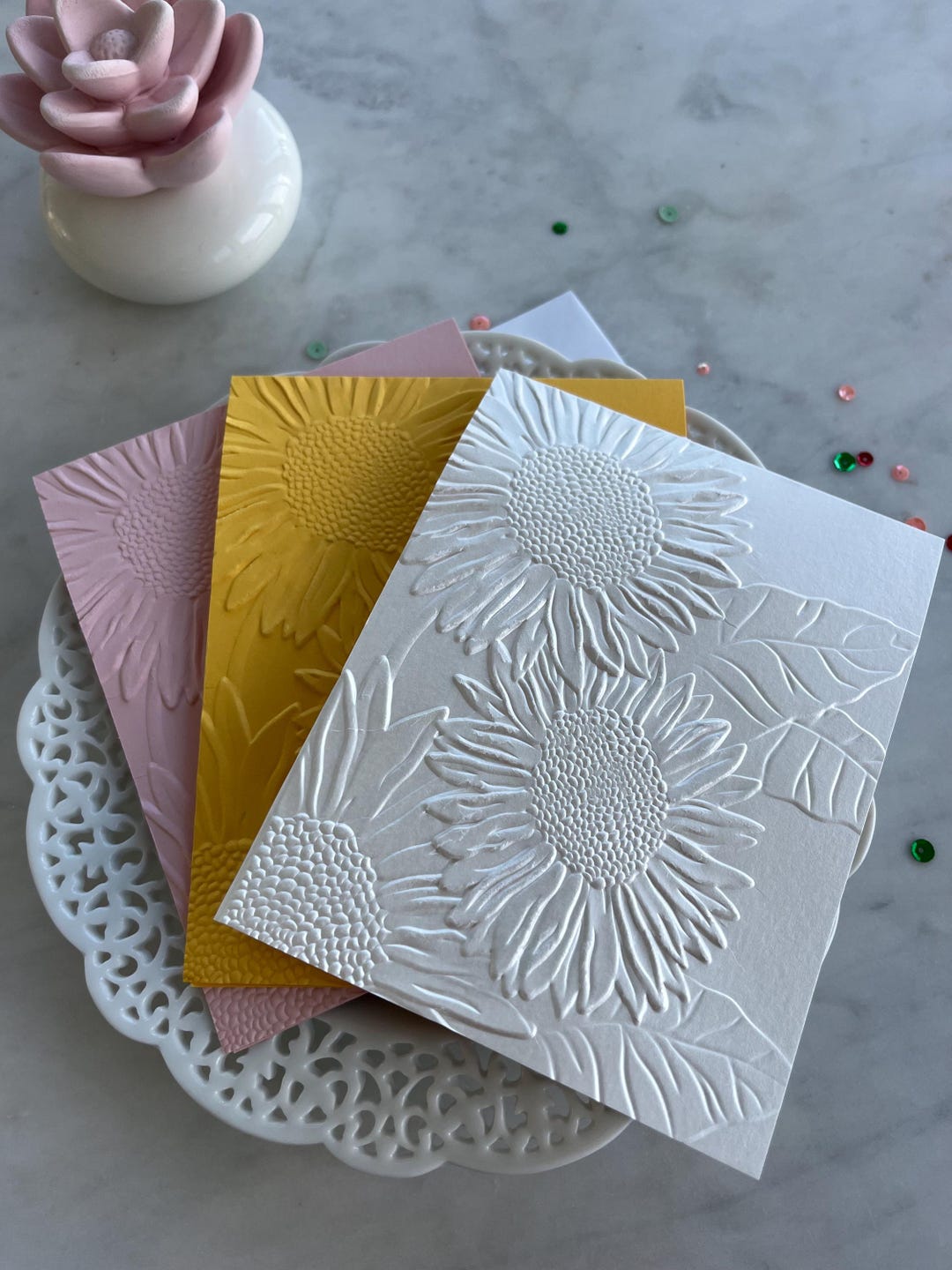 Embossed Sunflower Notecard Set – Handmade Blank Cards - Etsy