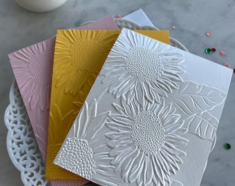Embossed Sunflower Notecard Set – Handmade Blank Cards