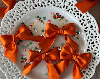 Laços duplos laranja feitos à mão, decoração para caixa de presente (5 cm)