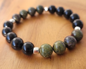 Black Onyx with Dragons Blood Jasper Beaded Bracelet for Courage
