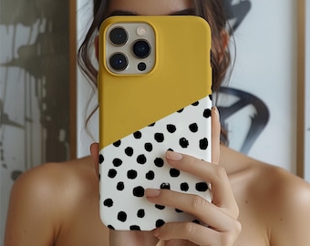Abstract Polka Dot Phone Case, Yellow Black TPU Cover, Glossy Matte Finish