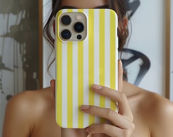 Butter Yellow Striped Phone Case: Dual-Layer Protection, Glossy/Matte Finish
