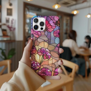 Stained Glass Phone Case Stained Glass Flower Phone Cover iPhone Google Samsung Unique Phone Case Stained Glass Cell Phone Case