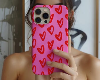 Heart Print Cell Phone Case: Dual-Layer Protection, Glossy or Matte Finish