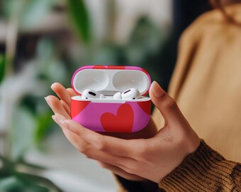 Hot Pink Heart AirPods Case, Polycarbonate Earbud Protection (Gen 1-4 Pro 1-2)