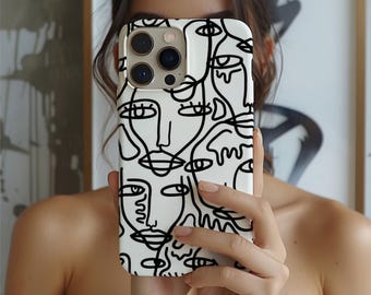 Line Art Silhouette Phone Case: Minimalist Abstract Faces, Protective Cover