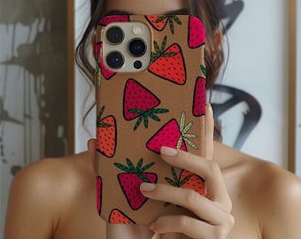 Strawberry Print Phone Case: Dual-Layer Protection, Glossy or Matte Finish