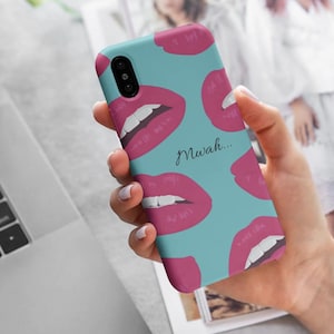 Kisses Phone Case Kisses Phone Cover Hard Shell Case for iPhone Google Samsung Lips Phone Case Lips Cell Phone Case Aesthetic Phone Case