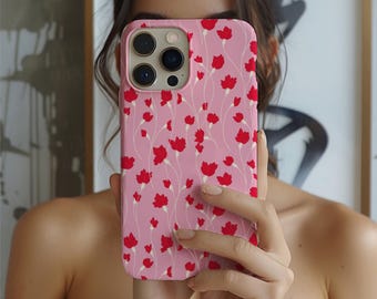 Robuste MagSafe-Handyhülle mit rosa Blumenmuster für iPhone, Samsung, Google – Zweilagiger Schutz