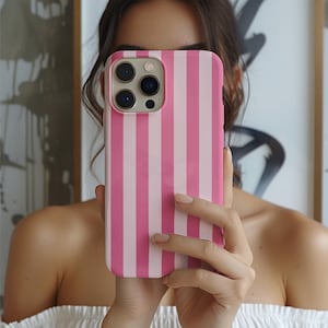 Pink Striped MagSafe Phone Case: Dual-Layer Protection, Polycarbonate Shell