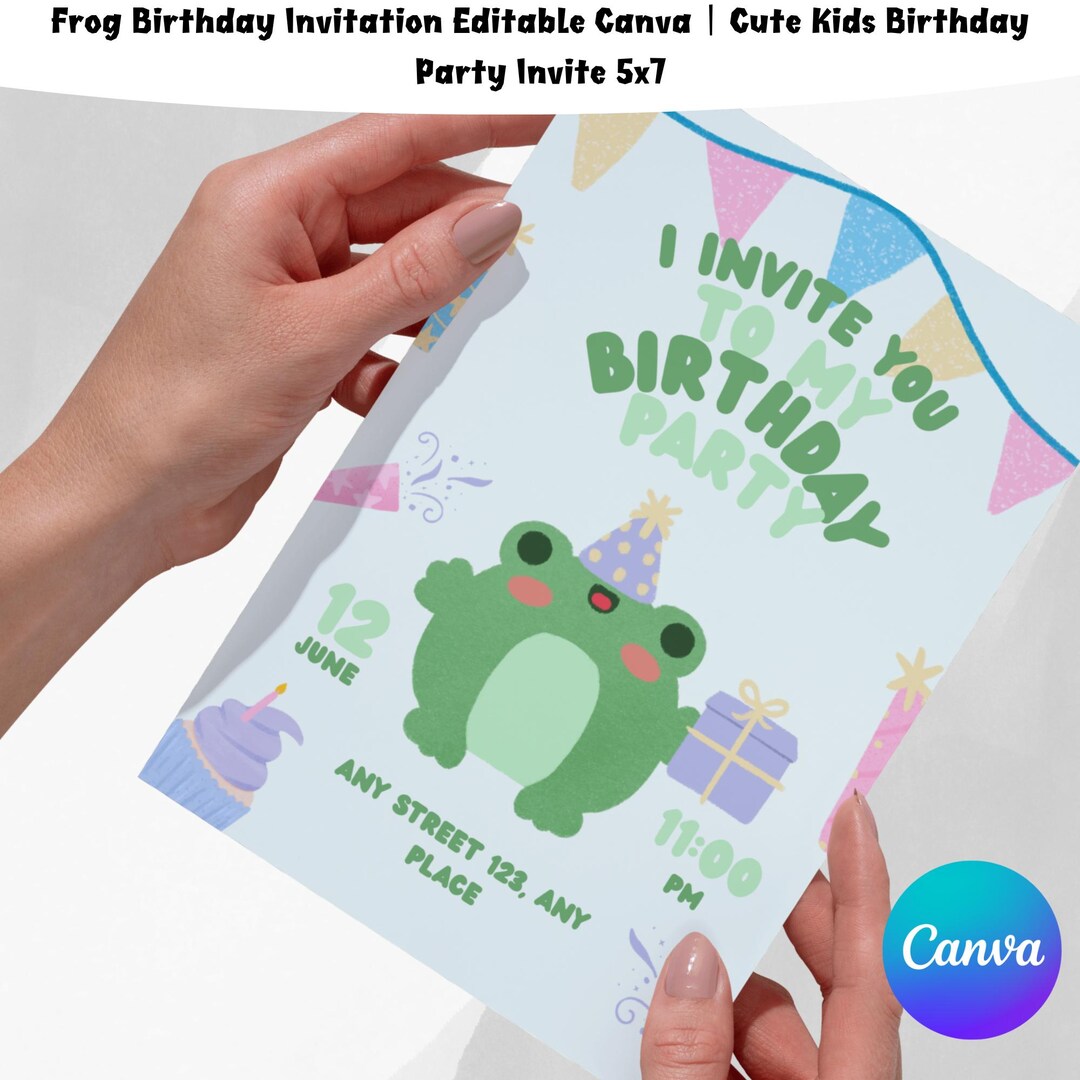 Frog Invite Frog Birthday Invitation | Kids Party Invite, 5x7 (editable Canva ...
