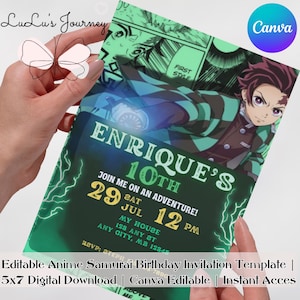 Editable Anime Samurai Birthday Invitation Template | 5x7 Digital Download | Canva Editable | Instant Access