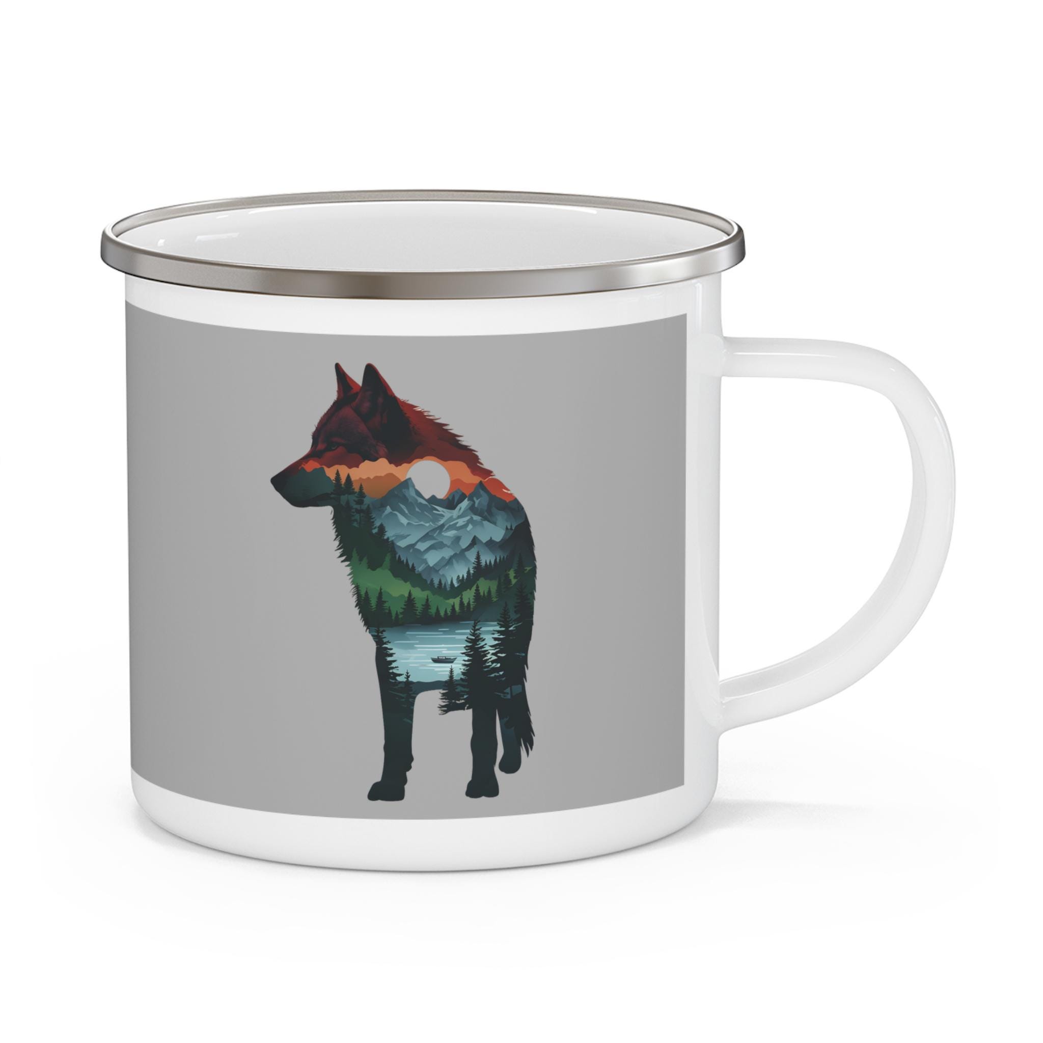 Wolf Silhouette Enamel Camping Mug