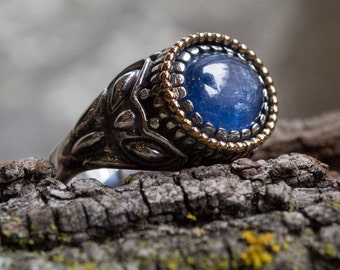 Kyanite ring, Silver Engagement ring, silver gold ring, bohemian jewelry, ornate ring, gypsy ring, statement ring - The Storm - R2244