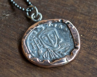 Extra Long Coin Charm Necklace Gypsy Boho Flapper Style with Mother of Pearl Shell Discs Bronze Tone Metal Strung 30-33 Inches
