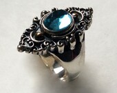 London topaz ring, Gemstone ring, Gypsy jewelry, mixed metals ring, boho chic ring, bohemian ring, Tibetan ring, unique - The blue sky R2243