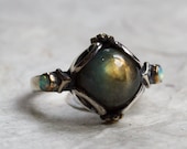 Silver gold Labradorite Ring, bohemian gypsy ring - Peace On Earth - R2216