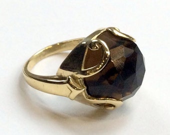 Gold-tone ring, gemstone ring, smoky quartz ring, stone ring, gemstone ring, brass ring, statement cocktail ring - Queen of Hearts R2316-2