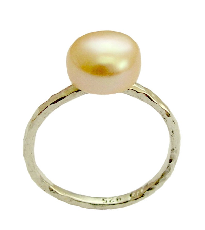 Simple Silver pearl Ring, stacking sterling silver ring, delicate ring, single pearl ring, fresh water pearl ring Young love R1533 image 3