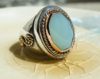 Healing Jade Silver ring ∙ Anti minimalist ring ∙ Gift for her ∙ Gold silver ring ∙ Twotone ring ∙ Statement ring -  Out of reach R2178