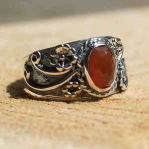 Carnelian ring, burnt orange ring, boho ring, hipster ring, Silver Ring, gypsy ring, twotone ring, wide ring Three Sunrises R2223 image 1