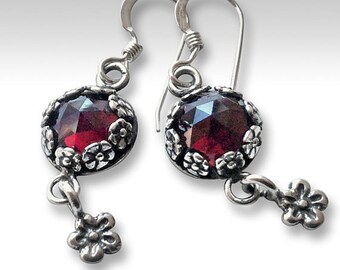 Fiore orecchini granato, orecchini in argento Sterling, Orecchini floreali, orecchini lunghi, orecchini boschivi, botaniche orecchini - Juliette E8012