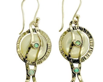 Sterling silver coin pearl opal casual earrings - Tranquility E7850