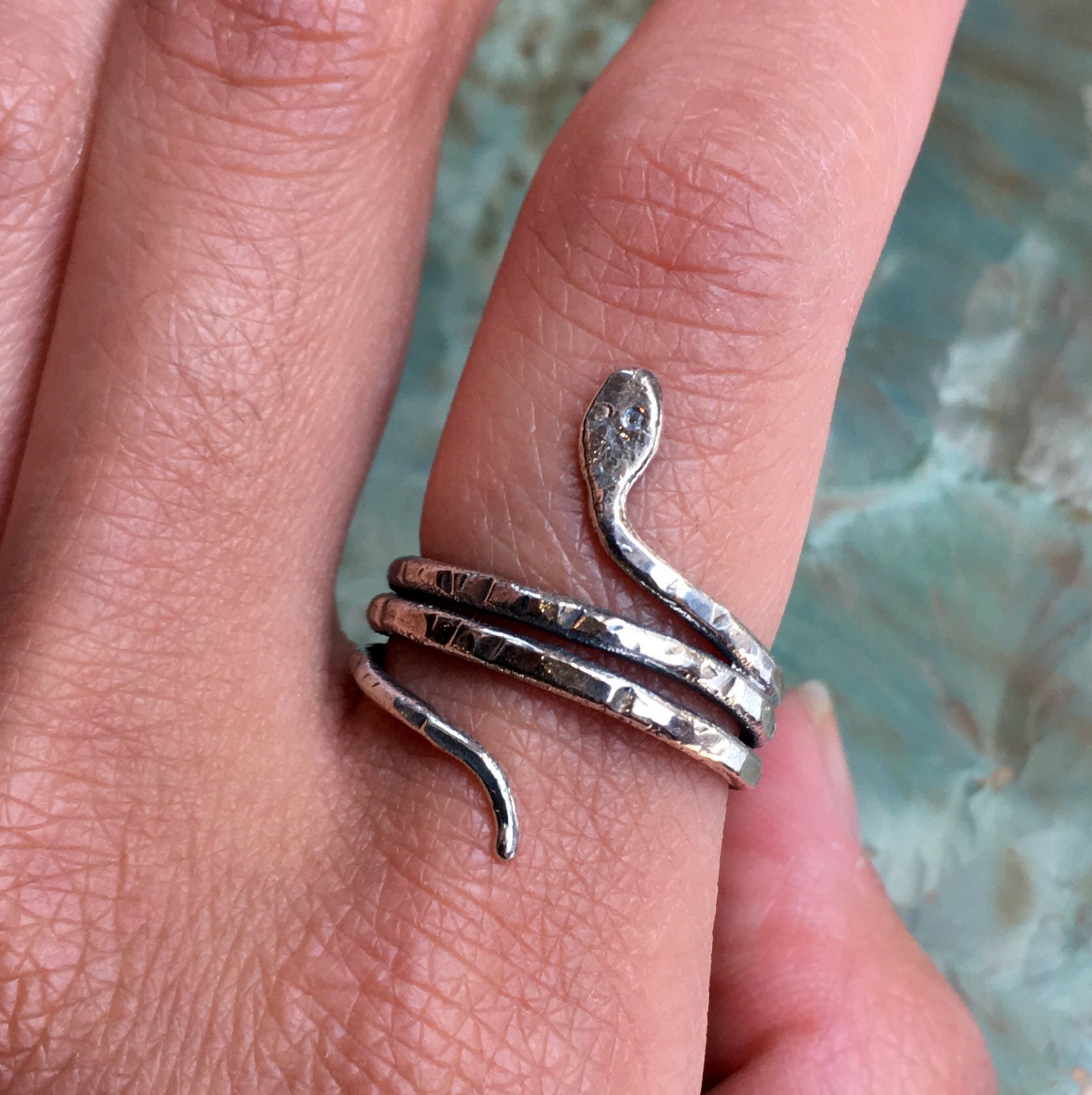 Silver Snake Ring, Coiled Snake Ring, Simple Ring, Thin Band 