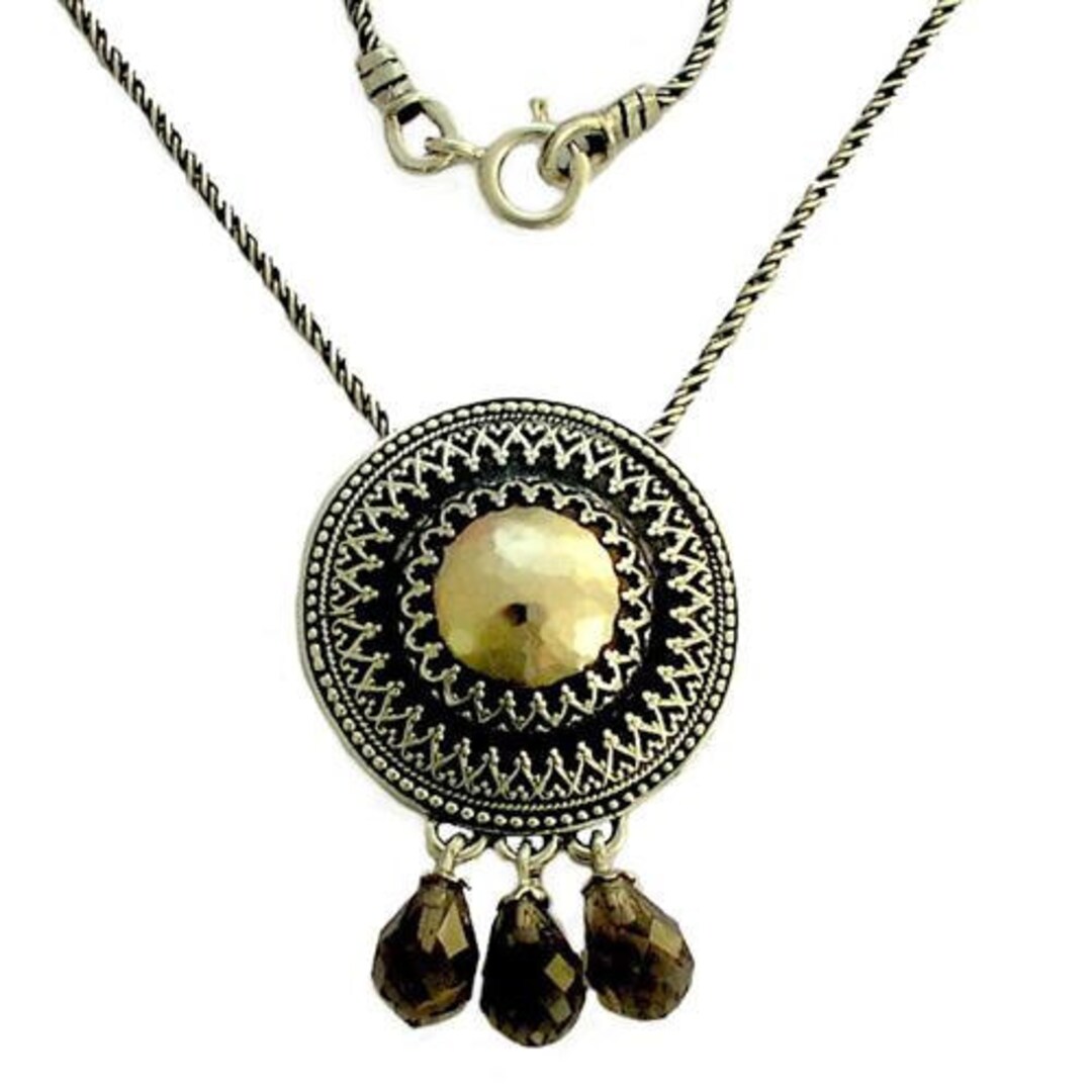 Sterling Silver Necklace, Gold Silver Necklace, Smoky Quartz Pendant