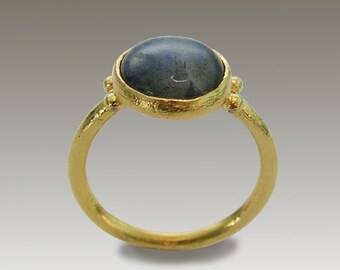 Solid gold ring, yellow gold ring, labradorite ring, stone ring, gemstone ring, thin gold ring, blue stone ring - Blue Ocean RG1769-2