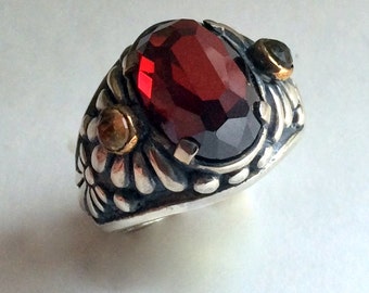 Garnet ring, January birthstone ring, Silver Gold Ring, floral ring, red stone ring, statement ring, cocktail ring - Mystic day R2212