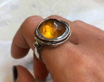 Yellow topaz ring, Citrine Gemstone ring, sterling silver ring, birthstone ring, statement ring, cocktail ring - The green party R1470-15