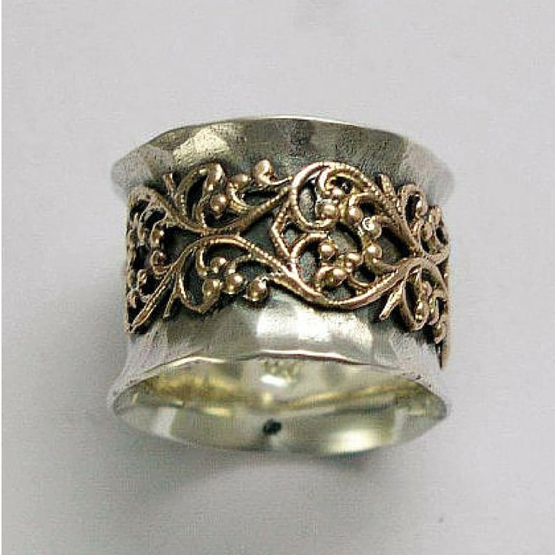 sterling silver ring Wide band oxidized band wedding band Misty Silver Lace Band Wide band filigree ring R1146ZS oxidised ring