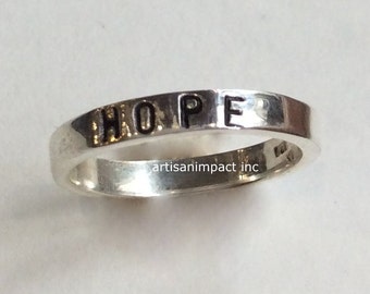 Sterling Silver band, promise band, hope ring, hand stamped band, stacking ring, hammered band, thin silver band - In the Heart R2145-1