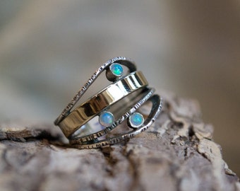 Mothers ring ∙ Family ring ∙ Birthstones ring ∙ Silver gold ring ∙ Two toned Opals ring ∙ Gift for mom - What makes you smile 2 - R1237-1
