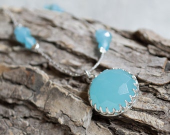 Chalcedony necklace ∙ Blue stones necklace ∙ Gemstone pendant ∙Bridal necklace, Gift for girlfriend ∙ Sterling necklace - Inner peace N2011