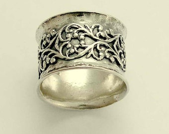 Wedding band ∙ Sterling silver ring ∙ Filigree ring ∙ Gift for wife ∙ Rustic ring ∙ Wide Silver Ring ∙ Rustic silver ring - Misty R1146ZS