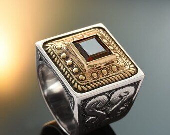 Amethyst Silver gold ring, gemstone ring, February birthstone ring, cocktail ring, Bohemian ring, square ring - Violet R1600X