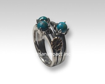 Gold Flower Ring, silver gold ring, birthstones ring, multi stone ring, turquoise ring, multi stacking ring - What makes you happy R2247