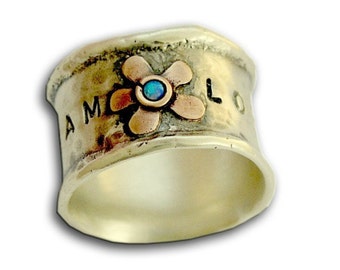 Personalized ring ∙ Graduation gift ∙ Gift for Daughter ∙ silver Gold flower woodland ring ∙ Opal birthstone ring - Dream Love ring- R1571