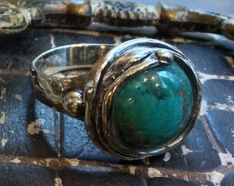 Turquoise ring, Sterling silver ring, gemstone ring, turquoise oxidized ring, organic statement ring, cocktail ring - Calm Water R1470-9