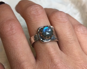 Crown Ring ∙ Silver gold ring ∙ Labradorite Statement ring ∙ Gemstone ring ∙ Gift for girlfriend ∙ Tranformation ring - I choose you R2601