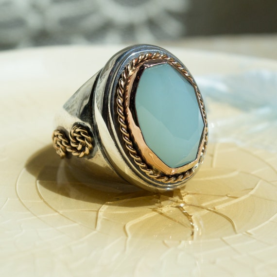 Silver gold ring ∙ Green jade ring ∙ Two tone ring ∙ Gift for her ∙ Boho ring ∙ Statement ring ∙ Bohemian jewelry - Out of reach R2178