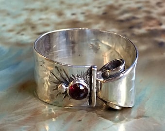 Garnet ring, sterling silver ring, gemstone ring, January birthstone ring, abstract ring, unique ring for her, wide band - Be For Real R2415