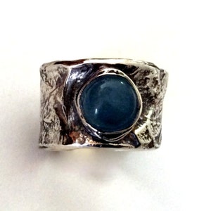 Milky aquamarine ring, unisex sterling silver ring, March birthstone, wide silver band - Love me tender R2158
