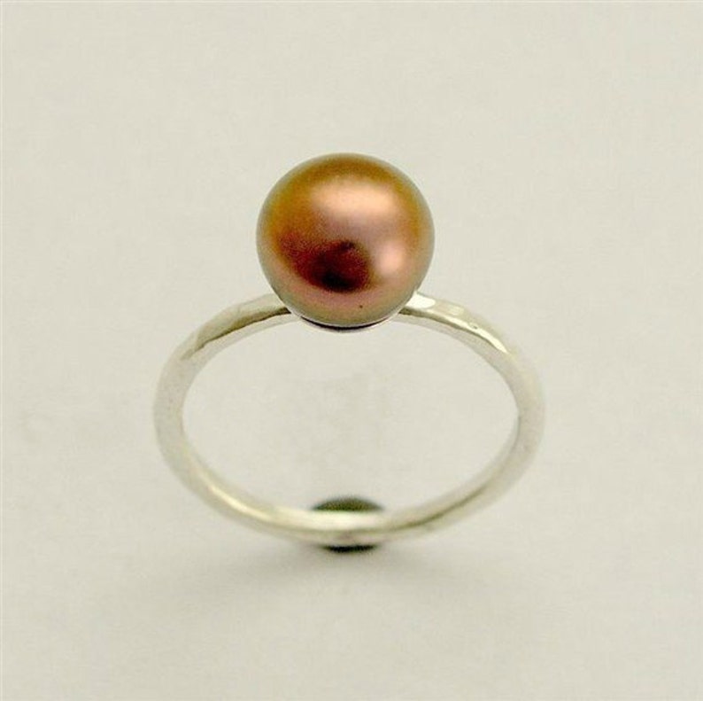 Simple Silver pearl Ring, stacking sterling silver ring, delicate ring, single pearl ring, fresh water pearl ring Young love R1533 image 2